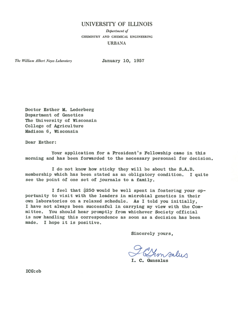 d0165 ICGunsalus to EML SAB fellowship) 1-10-57 58